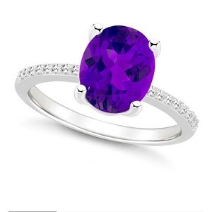 New Amethyst & Diamond Ring Sterling Silver Setting Ret. $350